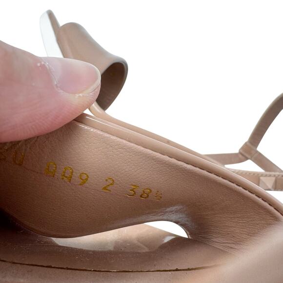 Valentino Rockstud Nude Patent Leather Block Heel Sandals 38.5 Designer Shoes - Picture 6 of 6